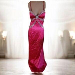 Sean Couture Barbie Pink Long Sequined Beaded Prom Dress Size Small
